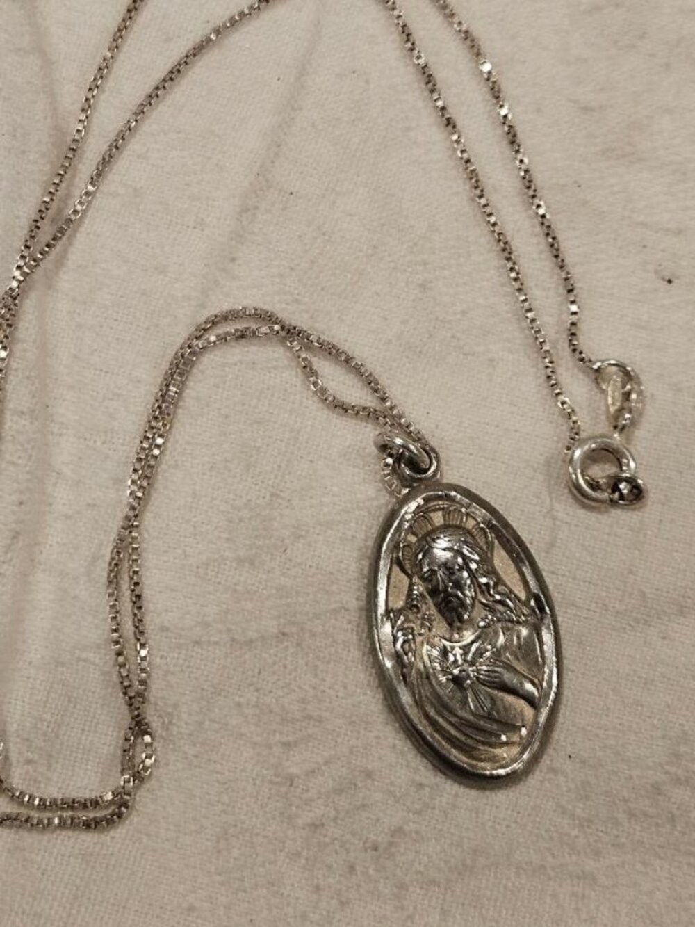 Vintage Chapel Sterling Scapular Necklace - 18" Italy 925 Box Chain